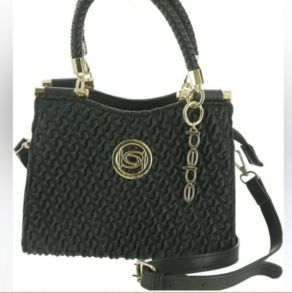 NWoT BEBE Black Satchel Crossbody Convertible Gold Black Satchel Adjustable - Picture 14 of 15